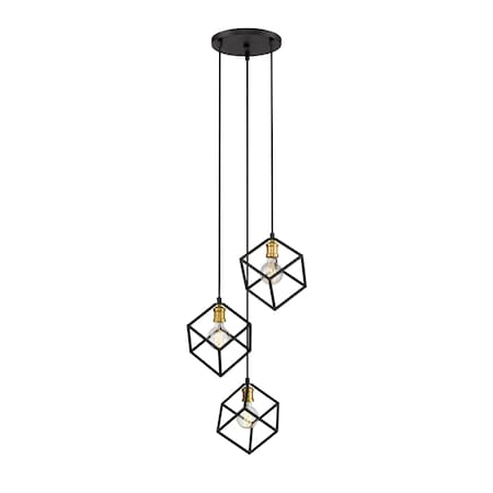 Z-Lite Vertical 3 Light Pendant, Bronze + Olde Brass 478-3BRZ-OBR